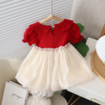 RED&CREAM TEDDY BEAR BABY GIRL DRESS - Image 2