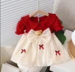RED&CREAM TEDDY BEAR BABY GIRL DRESS