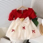 RED&CREAM TEDDY BEAR BABY GIRL DRESS